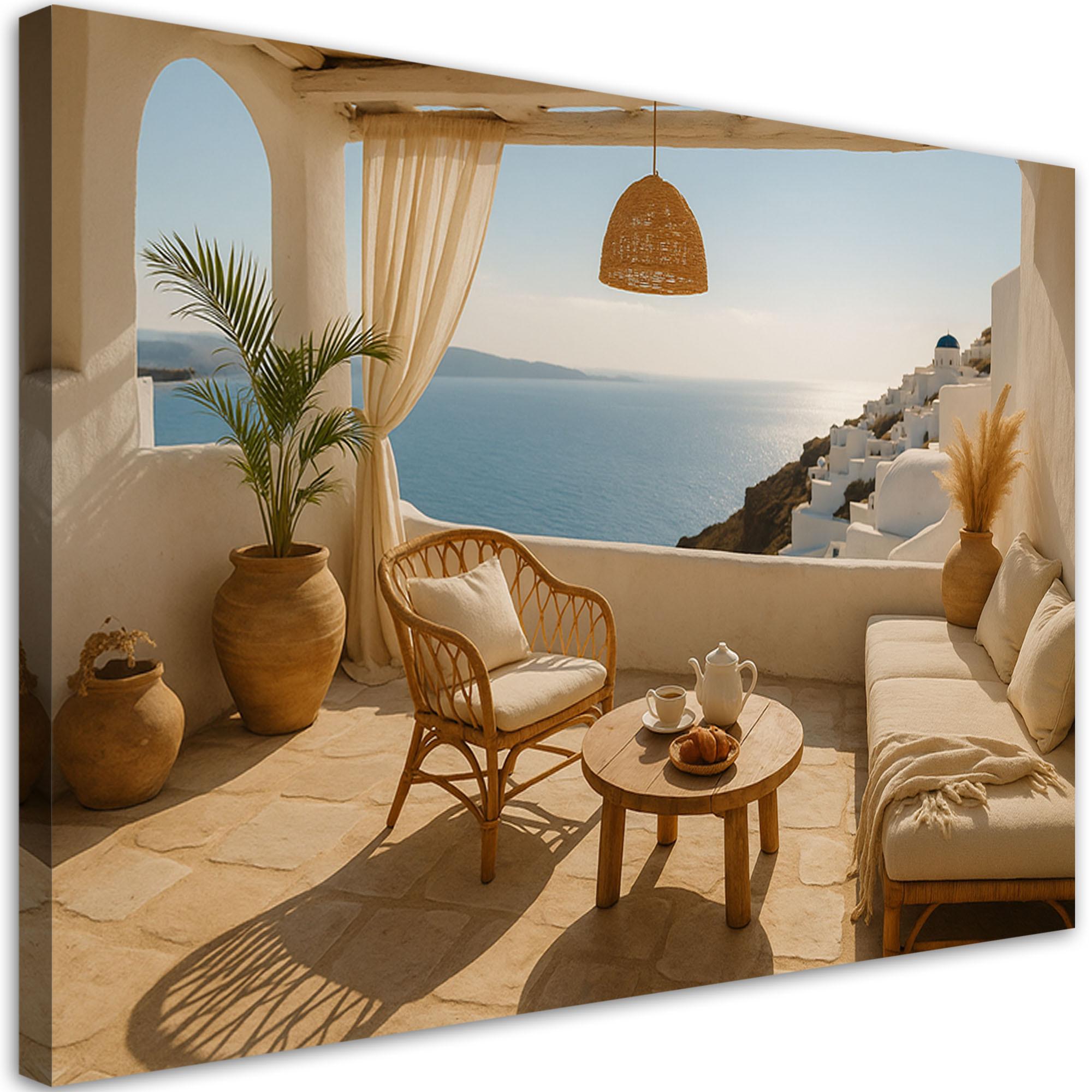 LEINWANDBILD Blick von der Terrasse Santorini 120x80cm - Beige, Textil (120/80cm) - Feeby