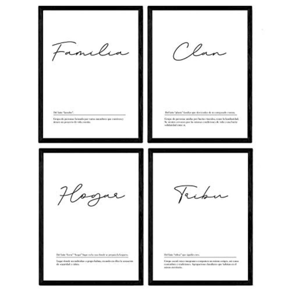 POSTER Set mit 4 Wortdefinitionen für Familienweiß A4 Schwarzer Rahmen - Schwarz, Papier (29.7/3cm) - Nacnic