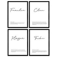 POSTER Set mit 4 Wortdefinitionen für Familienweiß A4 Schwarzer Rahmen - Schwarz, Papier (29.7/3cm) - Nacnic