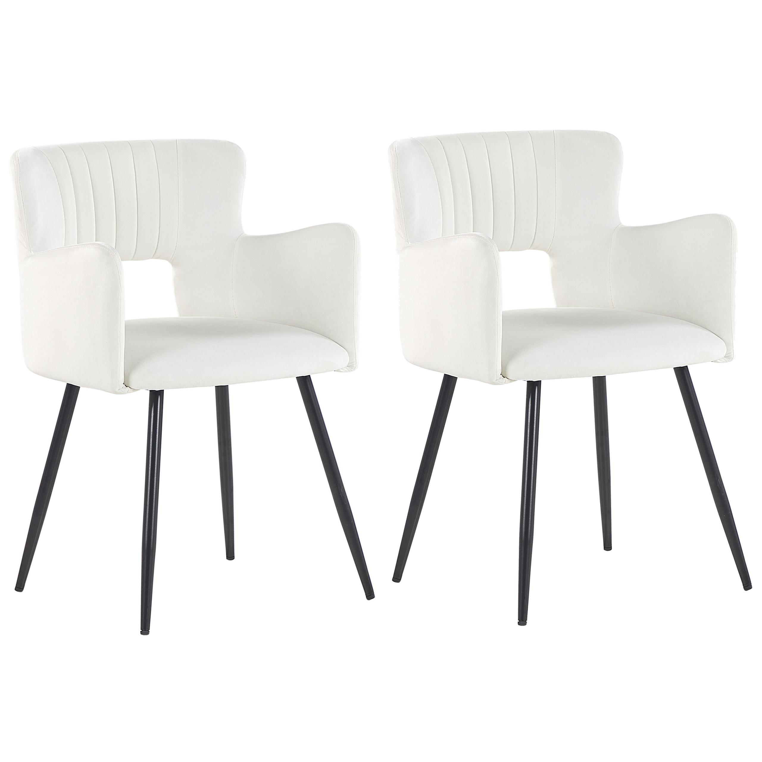 ESSZIMMERSTUHL 2er-Set Samtstoff Weiß Sanilac - Weiß, Textil/Metall (52/75/44cm) - Beliani
