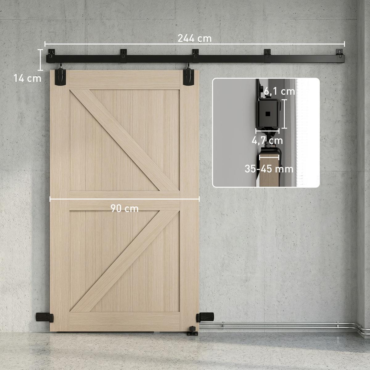 TÜRSCHIENENSYSTEM aus Kaltgewalztem-Karbonstahl Schwarz - Schwarz, Metall (4.7/6.1/244cm) - HOMCOM