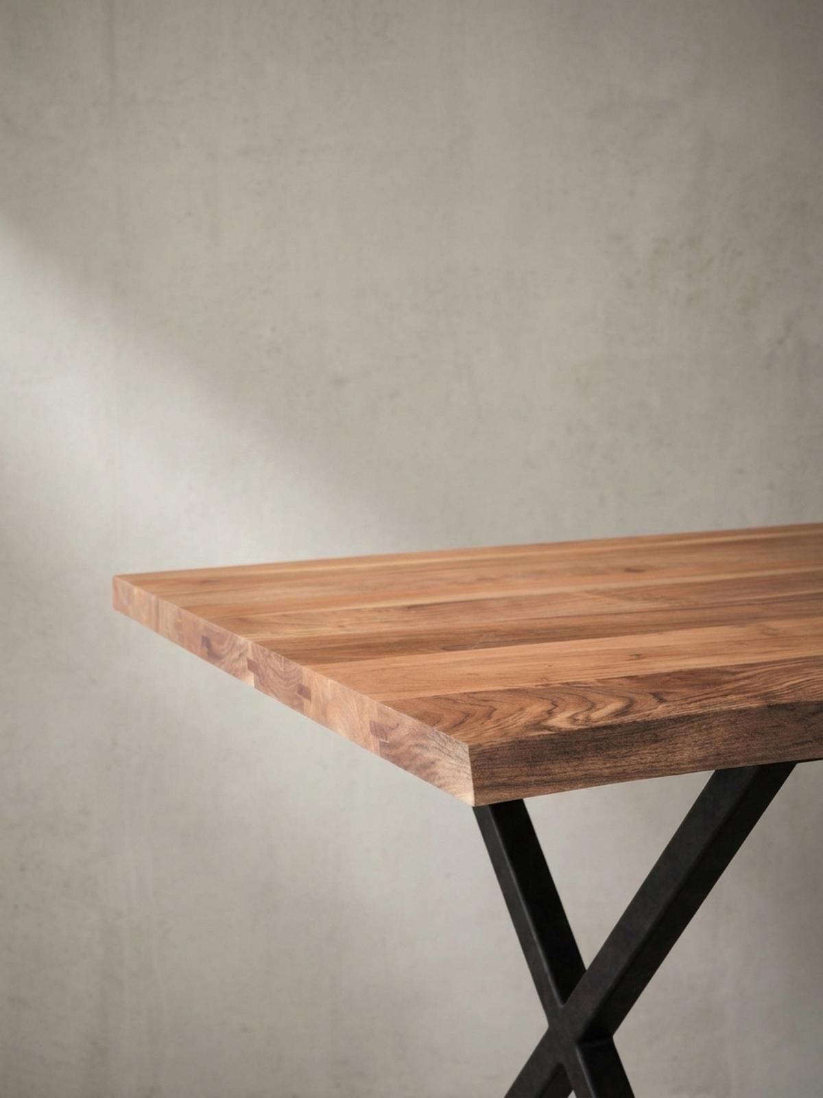 ESSTISCH Massivholz Metall X-Gestell Baumkante Industrial KRETA, Goldbraun-Schwarz 120x60x76 cm - Schwarz/Braun, Holz/Metall (60/120/76cm) - KADIMA DESIGN