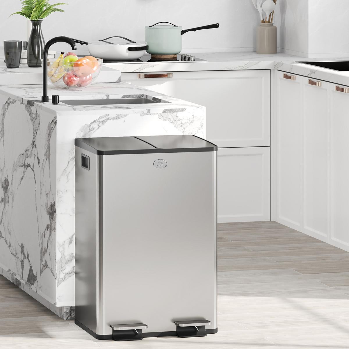 MÜLLEIMER Edelstahl Kunststoff Silber - Silberfarben, Metall (36/67.6/45.8cm) - HOMCOM