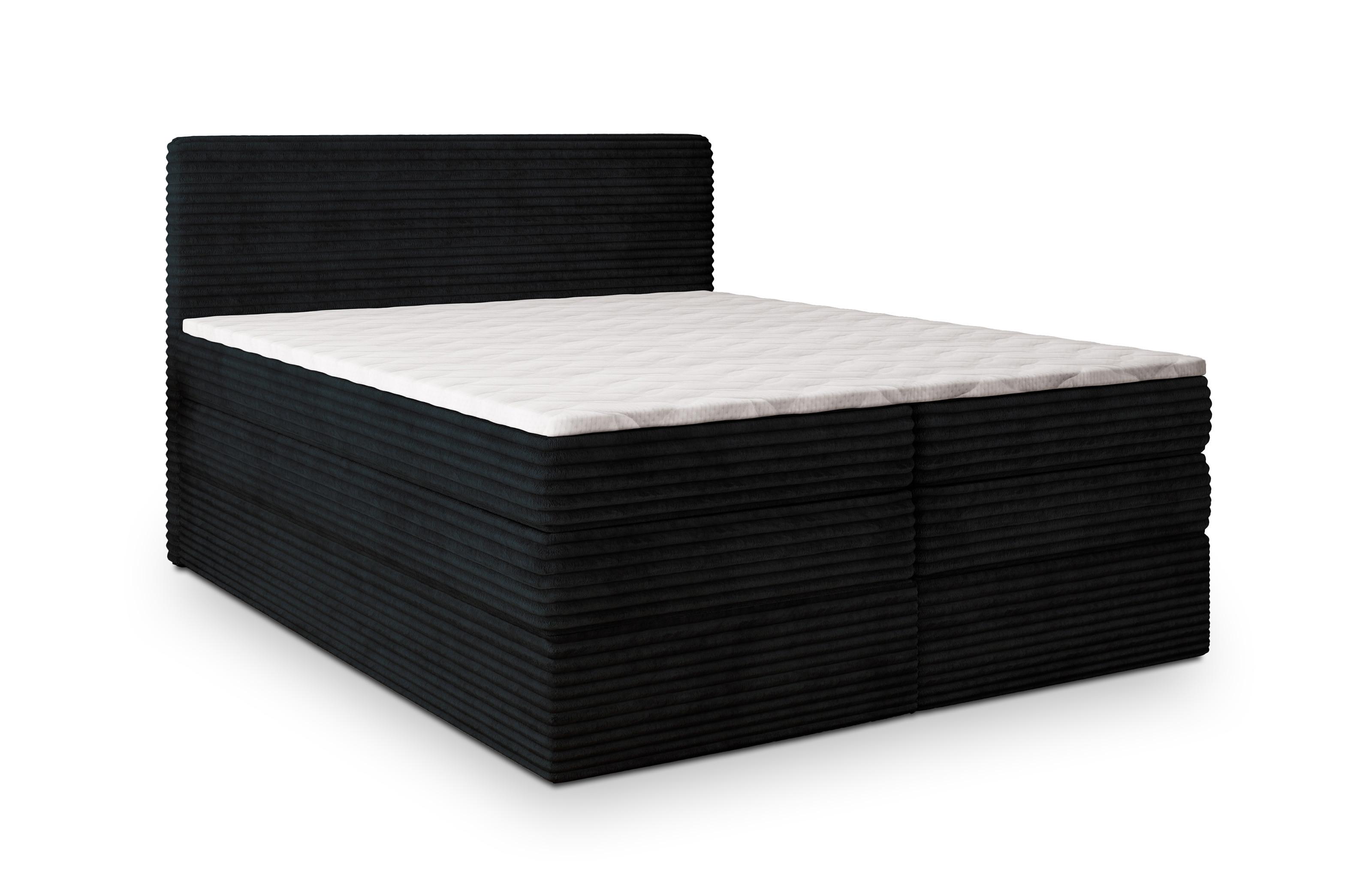 BOXSPRINGBETT LUNERA 180x200 cm mit Matratze und Topper - Schwarz - Schwarz, Holz (180/200cm) - MASSENO