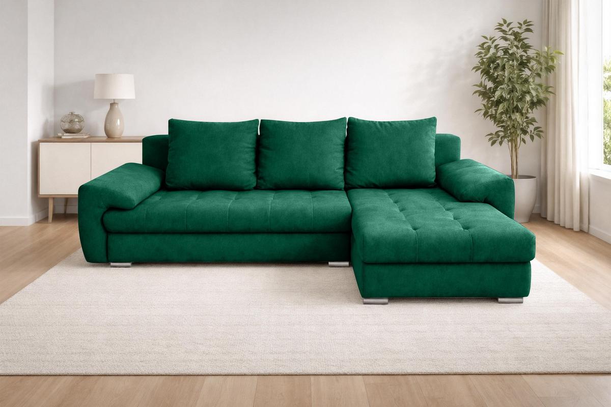 ECKSOFA L Form Manisa Grün 234/145/83 cm Rechts mit Schlaffunktion - Silberfarben/Grün, Kunststoff/Textil (234/145cm) - AX Living
