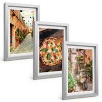 BILDER SET 3er Set - 20x30 cm Silberner Rahmen - Charmante Straßen mit Pizza - Silberfarben, Kunststoff (20/30cm) - TULUP