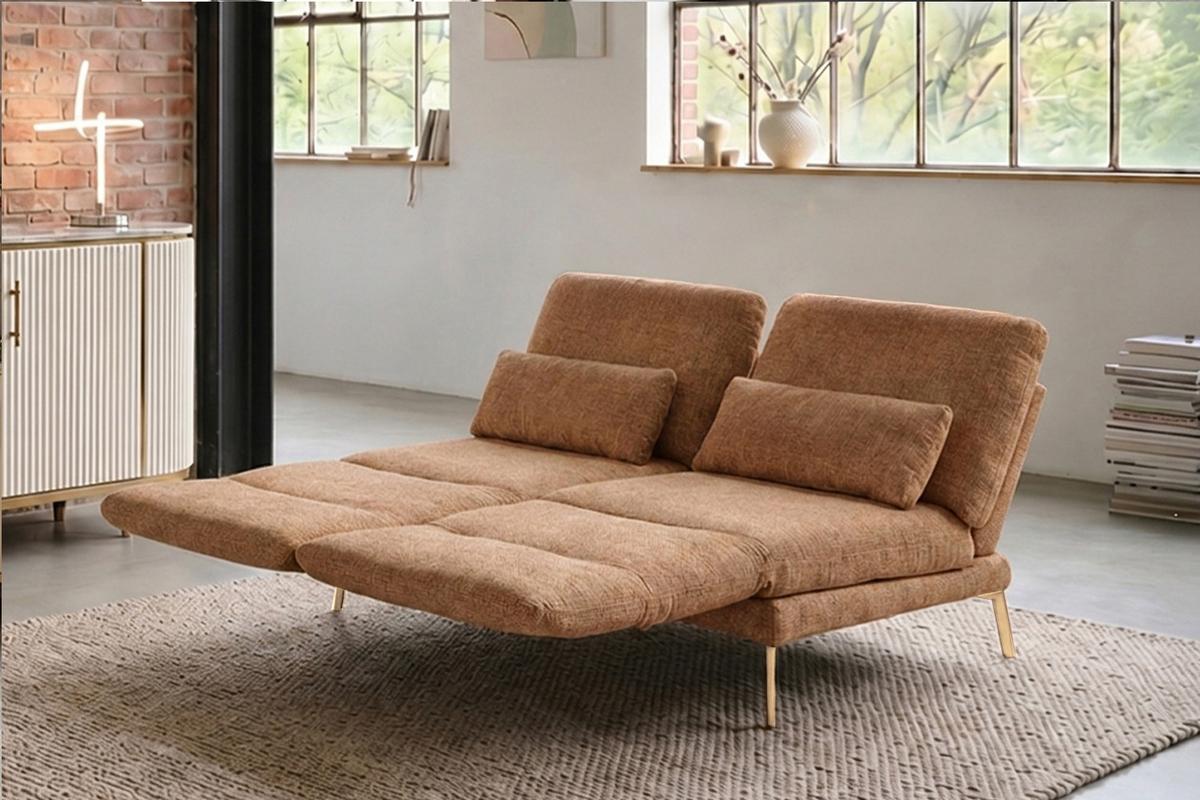 SOFA HOLLY Braun Flachgewebe - Braun, Textil/Metall (176/90/92cm) - KAWOLA