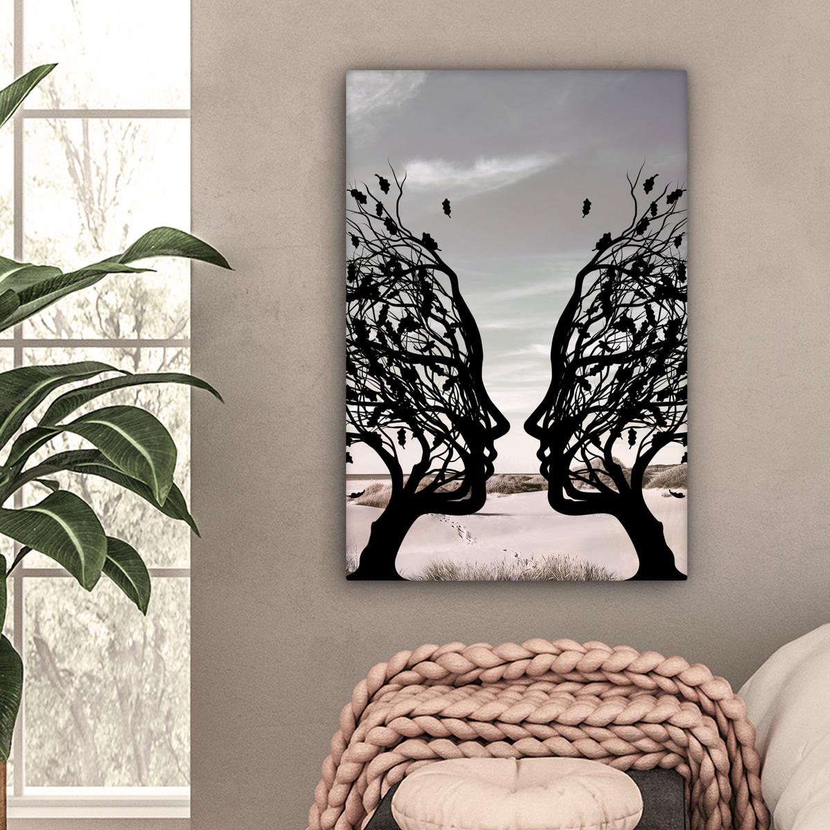 LEINWANDBILD Strand - Meer - Menschen - Baum - Moderne Kunst Wanddeko 40x60 cm - Hellgrau, Textil (40/60cm) - MuchoWow