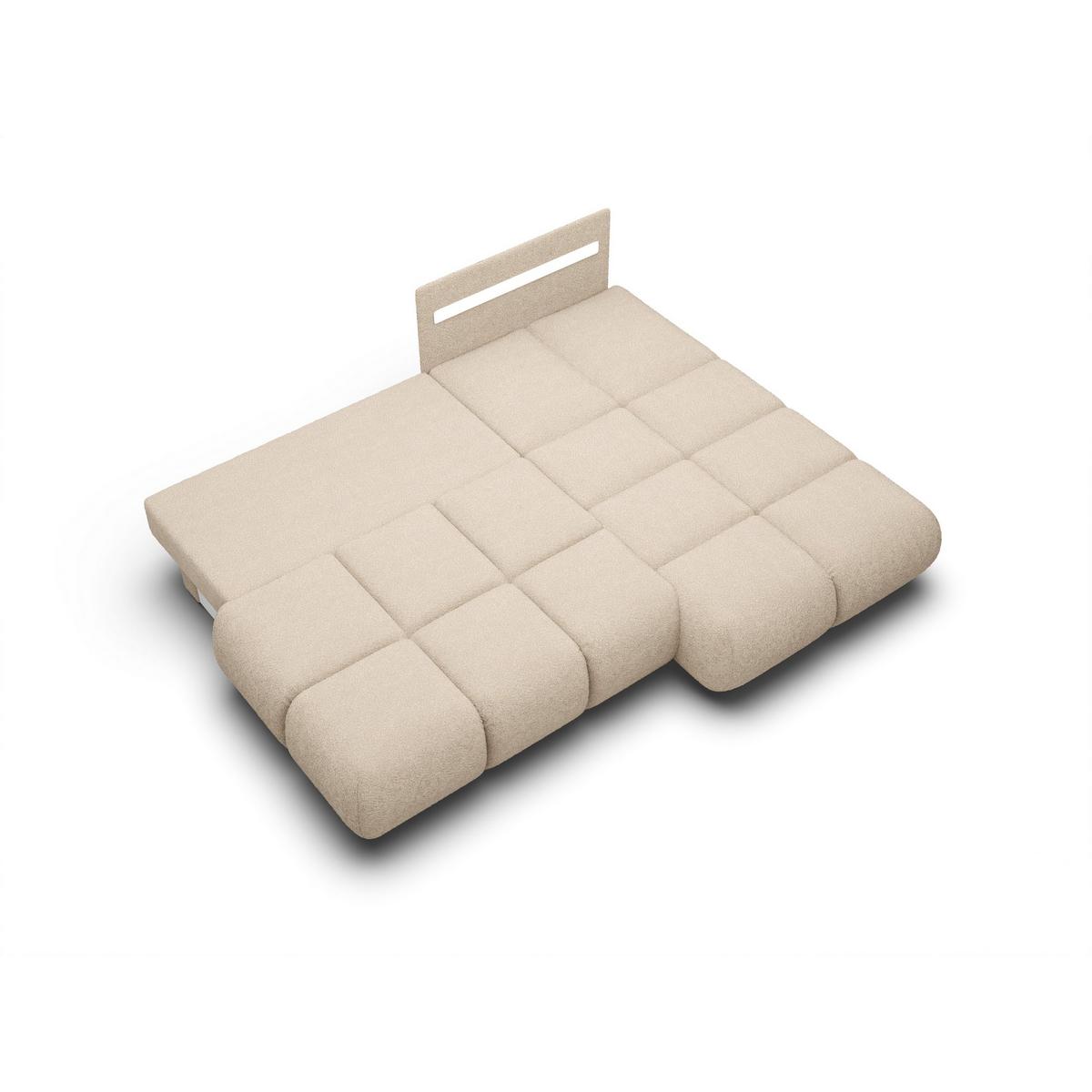 ECKSOFA CORSO R-S Beige Boucle-Stoff mit Schlaffunktion - Sandfarben, Holz (230/177cm) - MASSENO