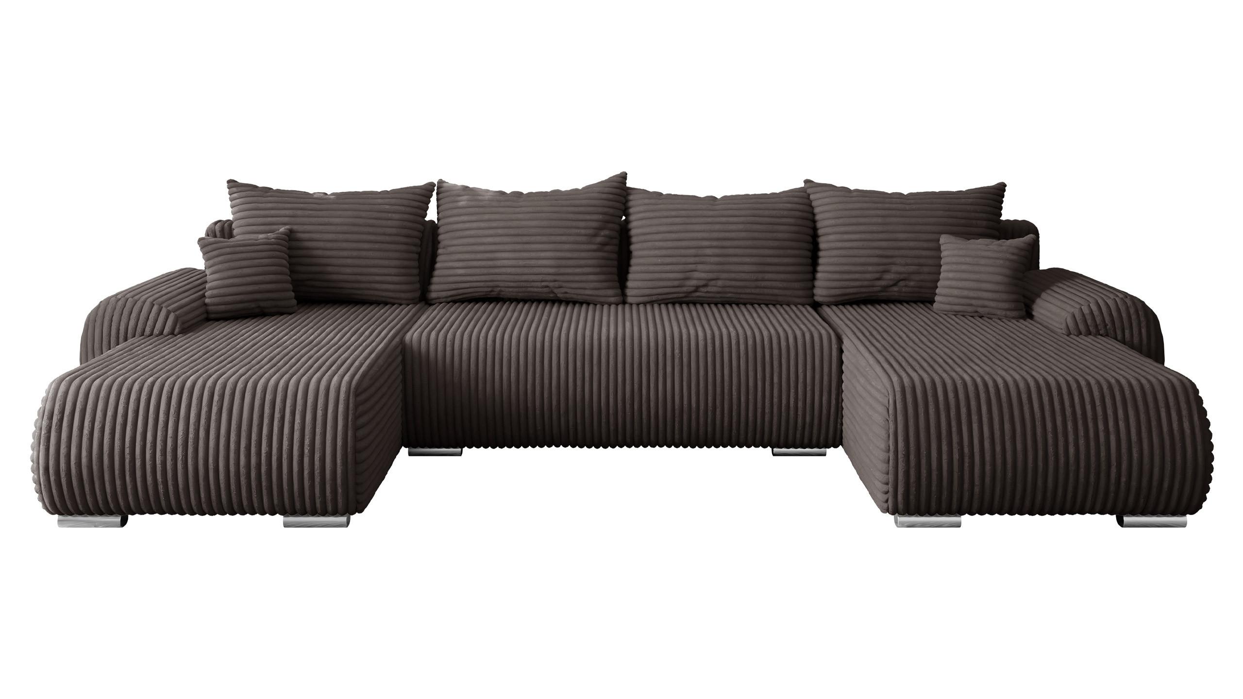 WOHNLANDSCHAFT Ubo U Cord - Silberfarben/Braun, Holz/Kunststoff (366/81/187cm) - MIRJAN24
