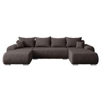 WOHNLANDSCHAFT Ubo U Cord - Silberfarben/Braun, Holz/Kunststoff (366/81/187cm) - MIRJAN24
