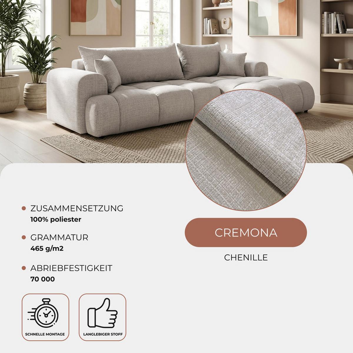 ECKSOFA MILANO Links mit Schlaffunktion und Bettkasten Grau - Grau, Kunststoff/Textil (265/145cm) - Idohome