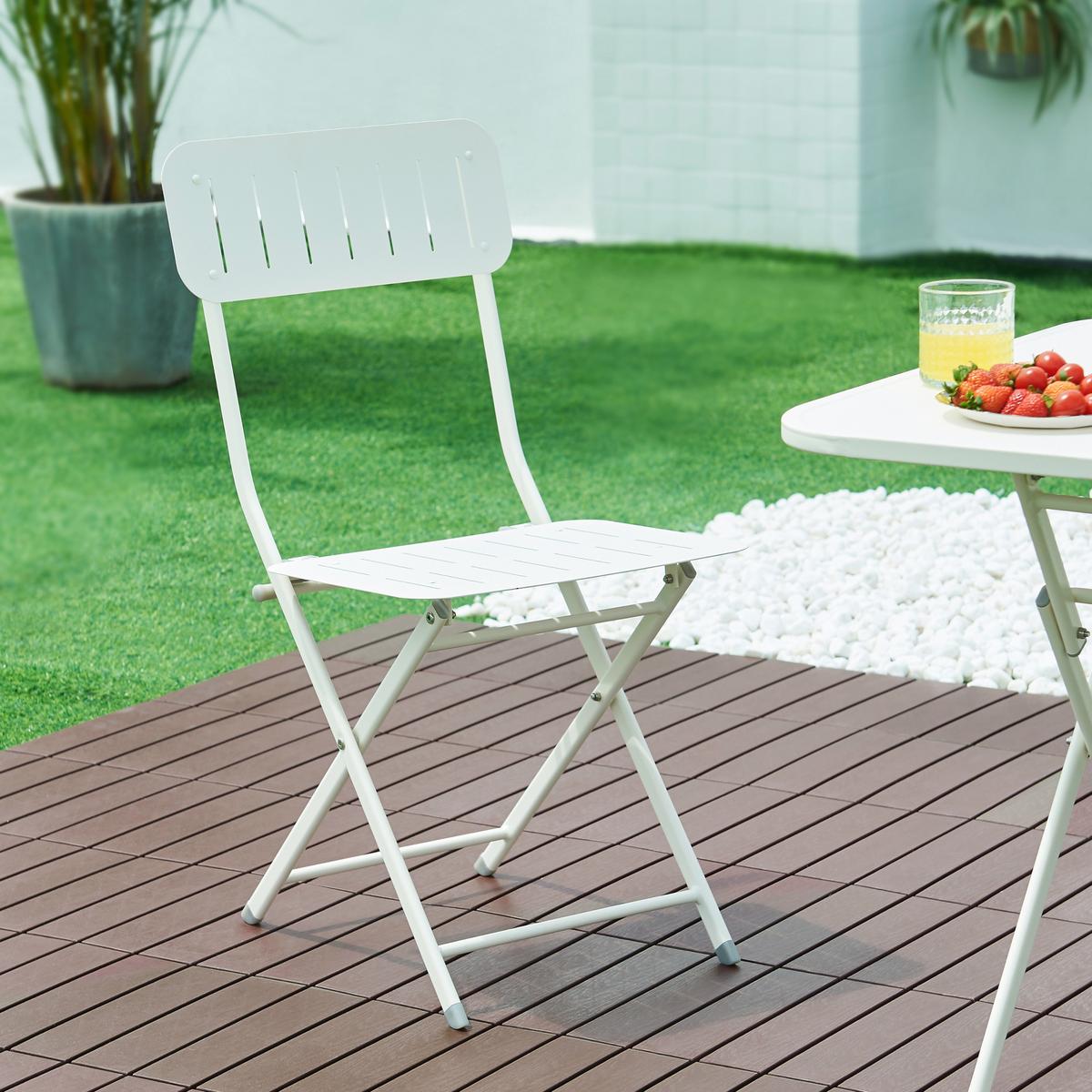 GARTENKLAPPSTUHL-SET 2 TLG. Sande - Weiß, Metall (42/84.5/50cm) - [en.casa]