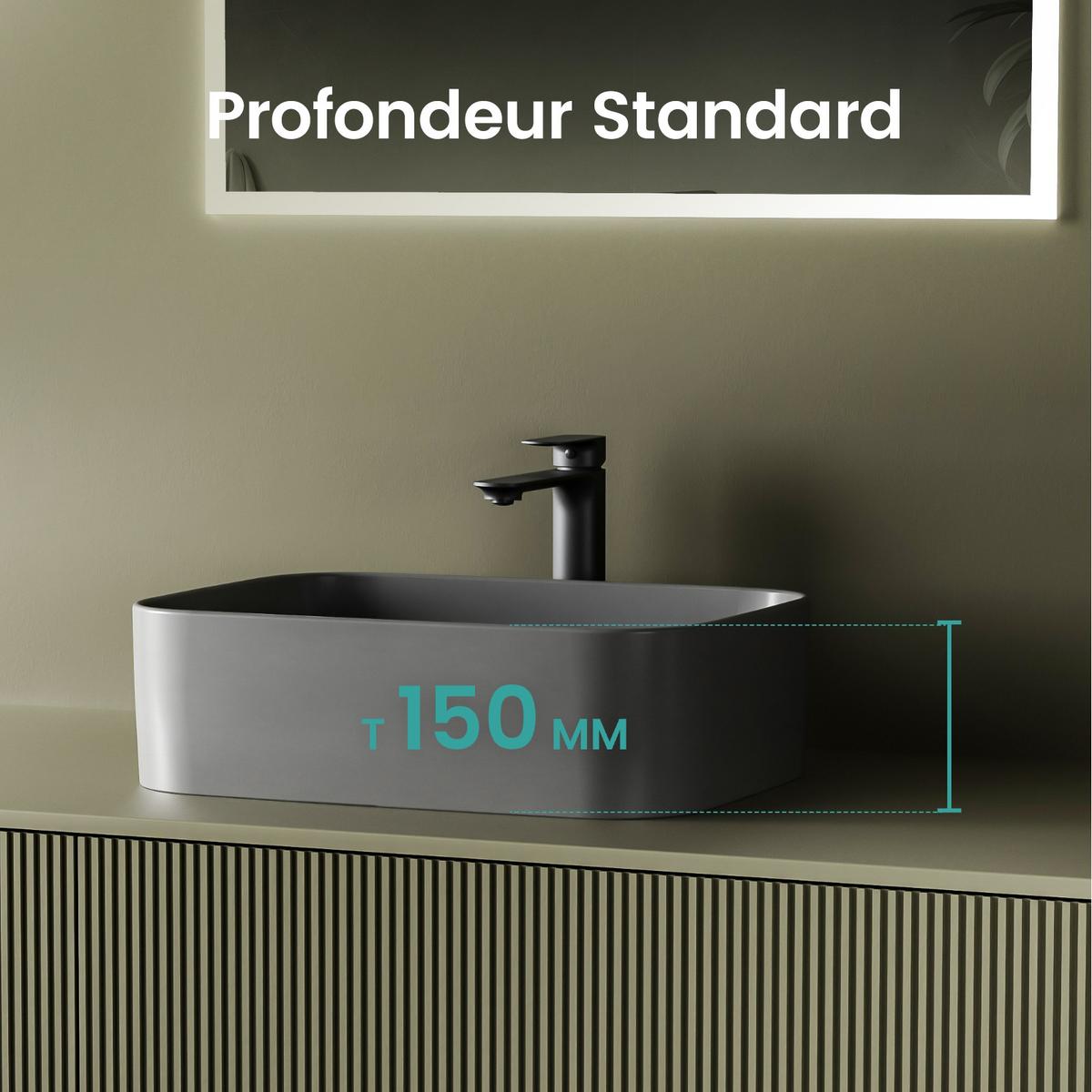 WASCHBECKEN Keramik Rechteck Abgerundete Matt Dunkelgrau 50,5 / 38 / 15 cm - Schwarz, Keramik (50.5/15/38cm) - EMKE