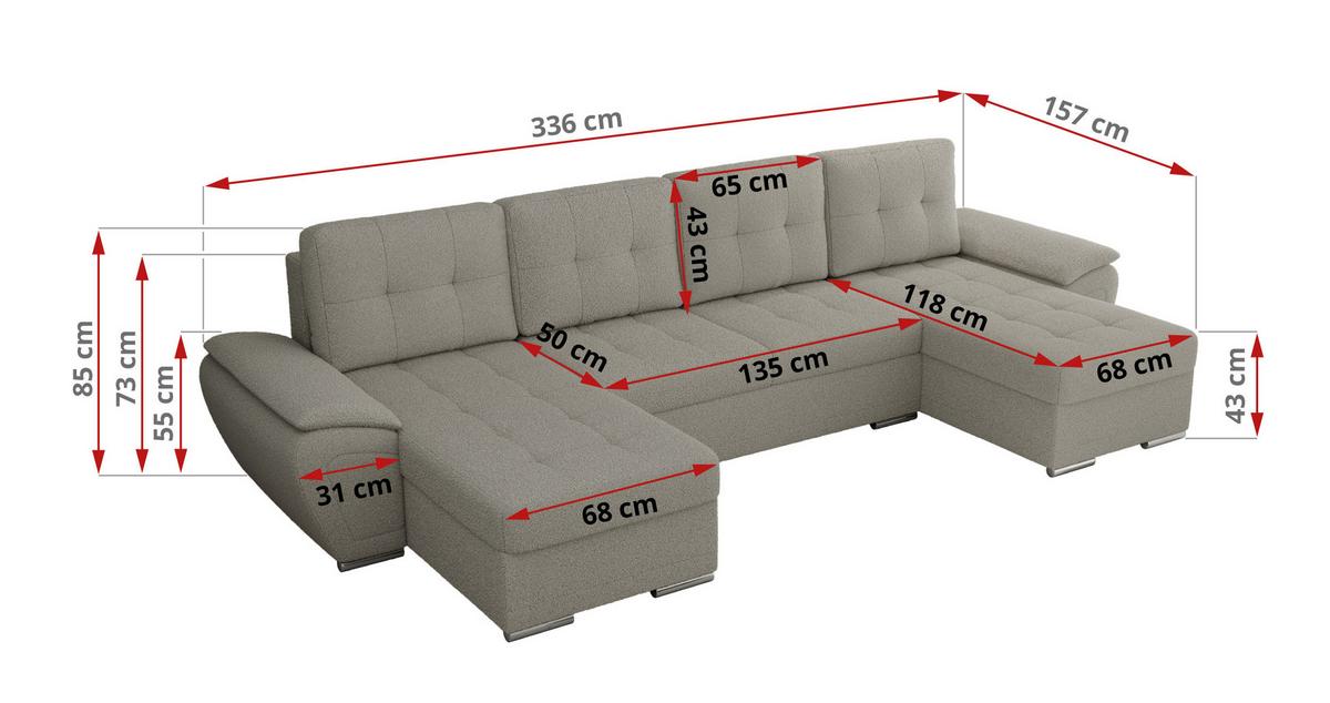 WOHNLANDSCHAFT UMBRIA U Hellgrau Boucle - Hellgrau/Grau, Textil/Metall (336/85/157cm) - MKS