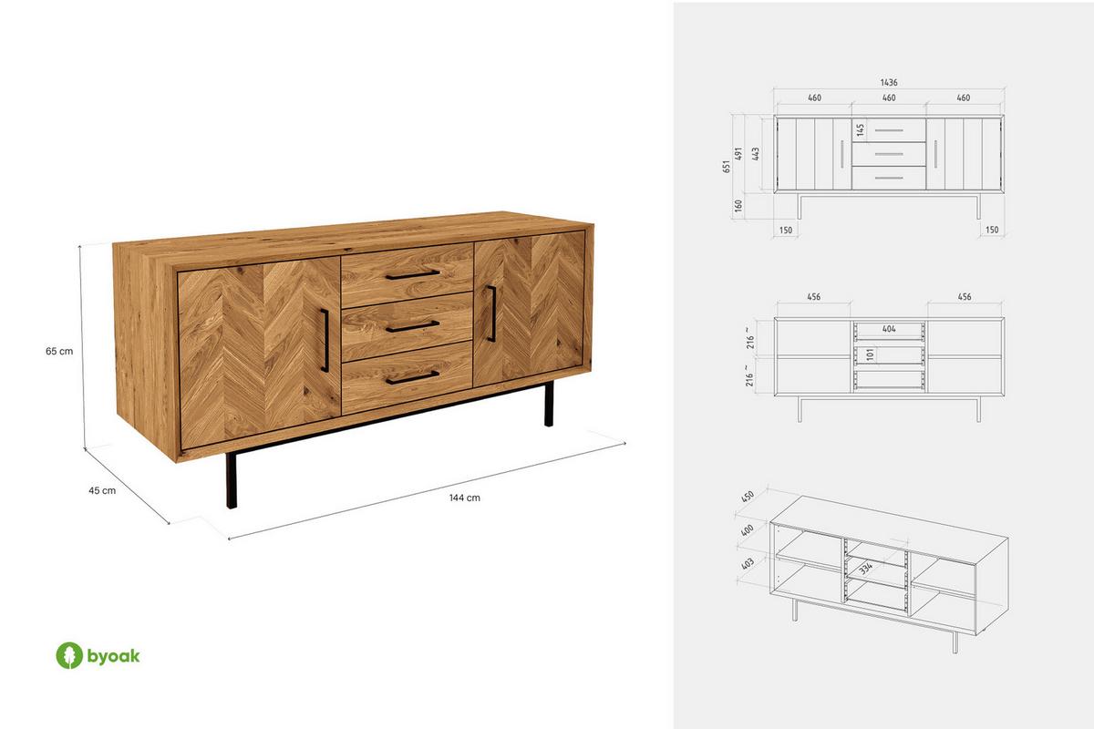 KOMMODE BREIT LEON Kernbuche - Kernbuche, Holz (144/65/45cm) - byoak