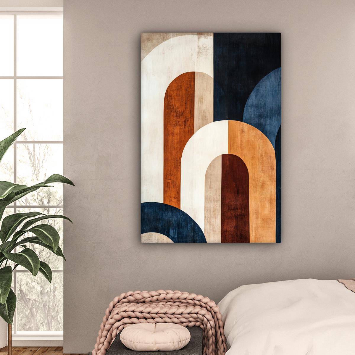 LEINWANDBILD Abstrakt - Formen - Dunkelblau Deko XXL 80x120 cm - Cognac, Textil (80/120cm) - MuchoWow