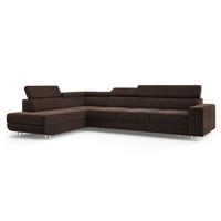 ECKSOFA HESTION Braun Velours-Stoff mit Schlaffunktion - Braun, Holz (332/190cm) - MASSENO