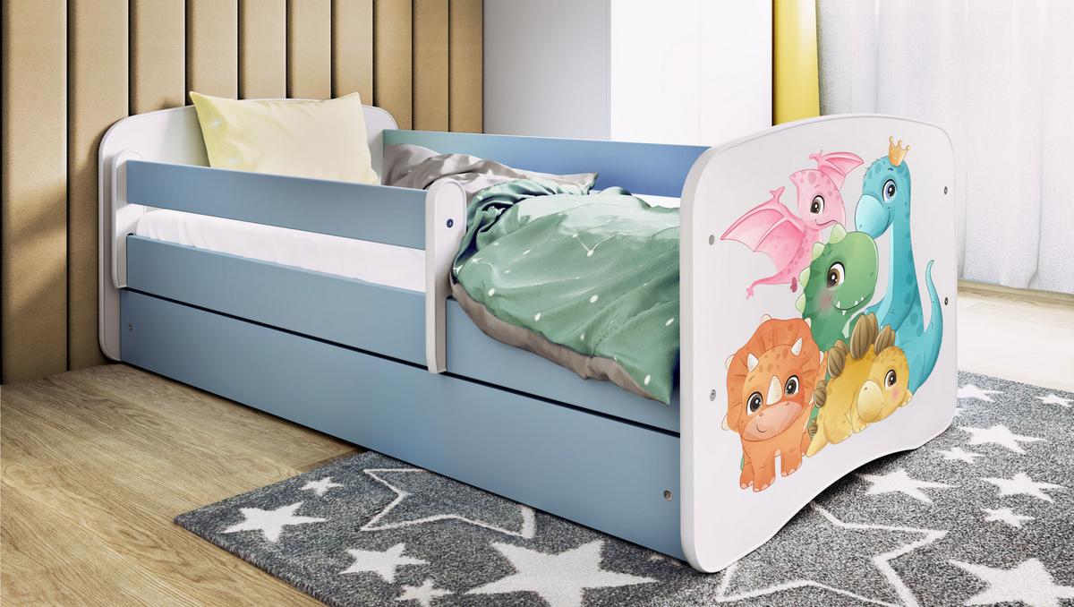 KINDERBETT Dino mit Schublade und Matratze 140/70 - Blau, Holzwerkstoff (70/140cm) - RAUMHIRSCH FURNITURE