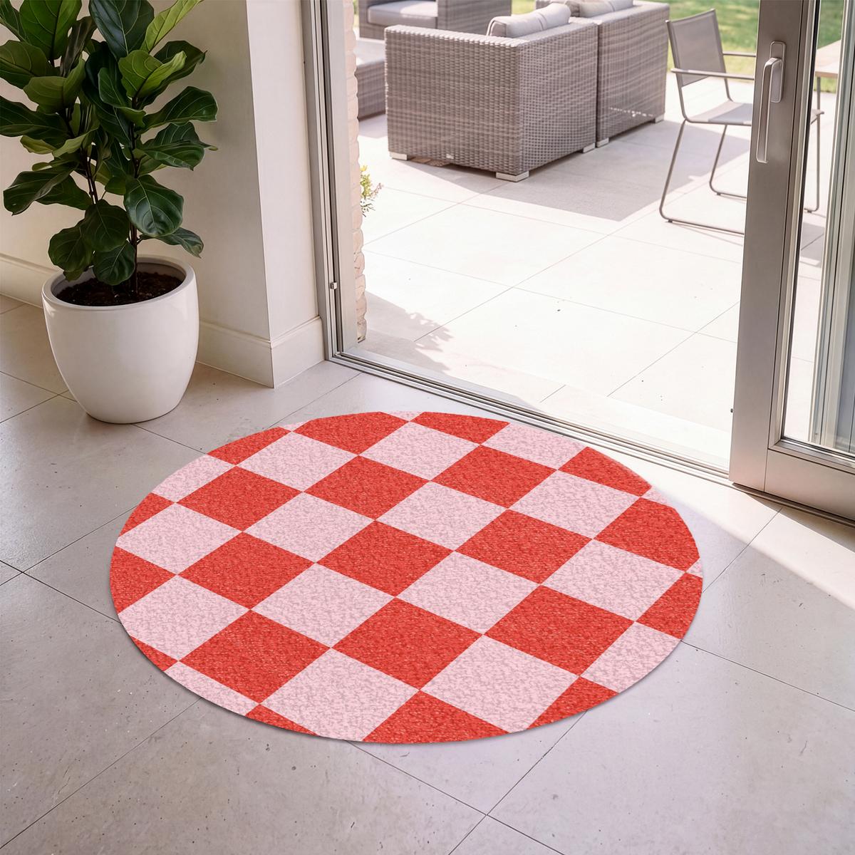 FUSSMATTE Schachbrettmuster - Rot - Rosa - Würfel Türmatte 120x120 cm - Rot, Kunststoff (120/0.4cm) - MuchoWow