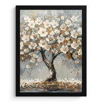 POSTER MIT RAHMEN Baum - Blumen - Weiß - Natur - Kunst Bilderrahmen 30x40 cm - Weiß, Papier (30/40cm) - MuchoWow
