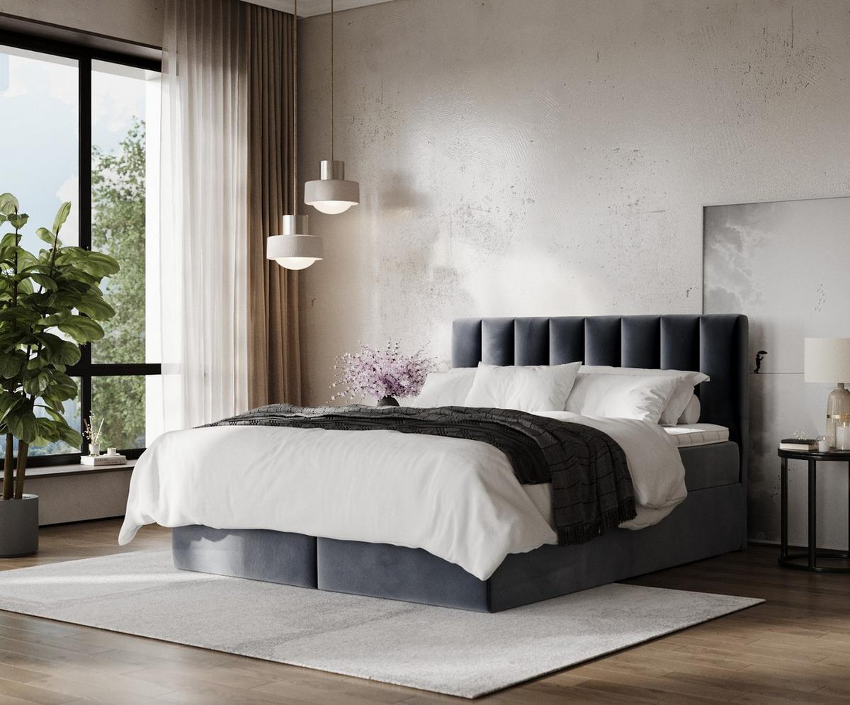 BOXBETT Lusso 160/200 cm Dunkelgrau im Kronos Stoff - Dunkelgrau/Schwarz, Holz/Holzwerkstoff (160/200cm) - AltaBeds