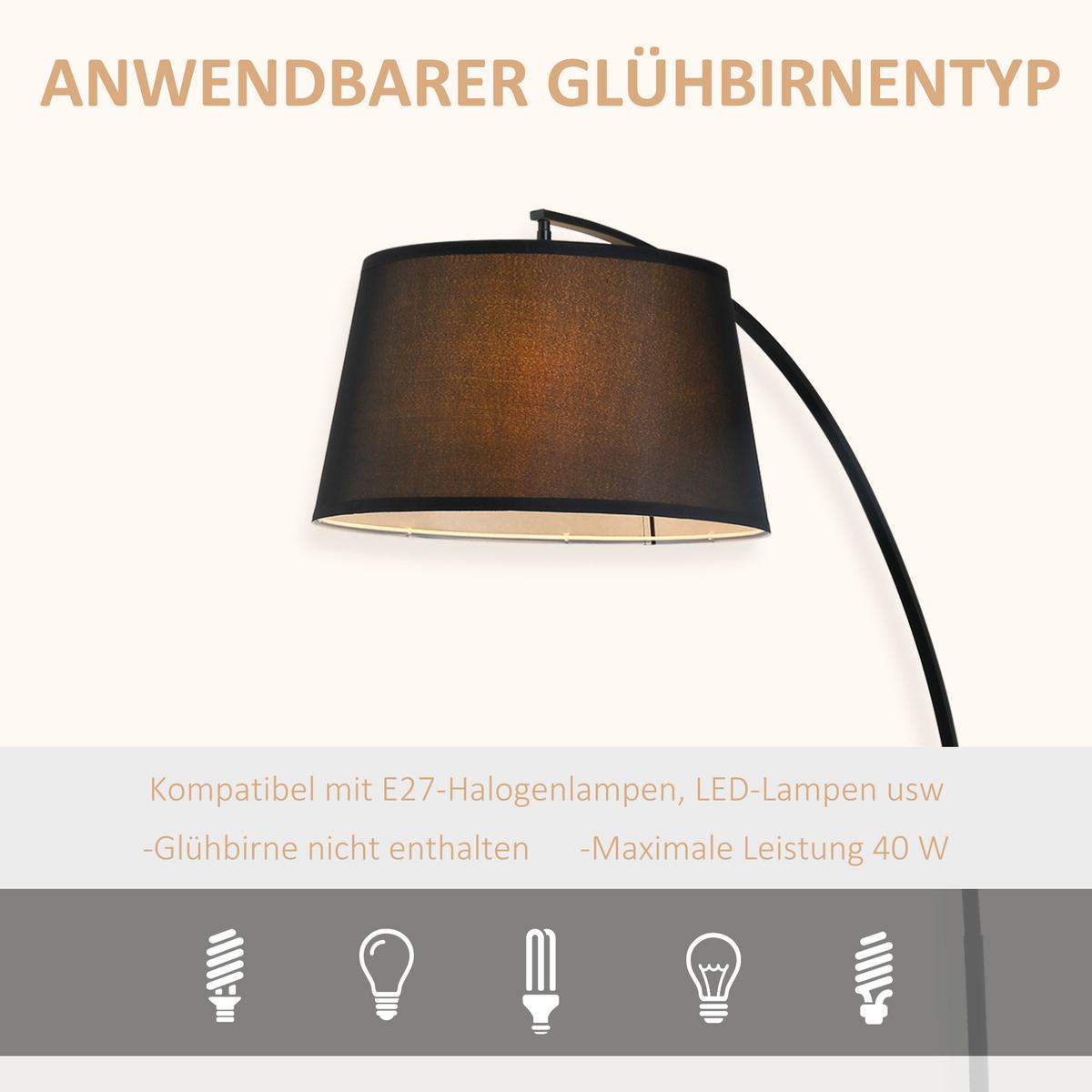 STEHLAMPE Wohnzimmer Stehleuchte mit Lampenschirm aus Stoff, Fußschalter - Schwarz, Metall (105/47/190cm) - HOMCOM