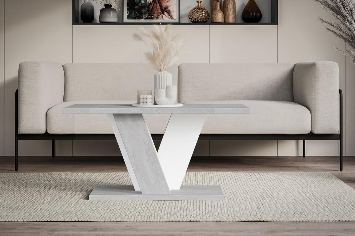 KAFFEETISCH 110x70x60 cm - Betonoptik K350 / Weiß - INEY - Weiß, Holzwerkstoff (110/70/60cm) - ALTDECOR