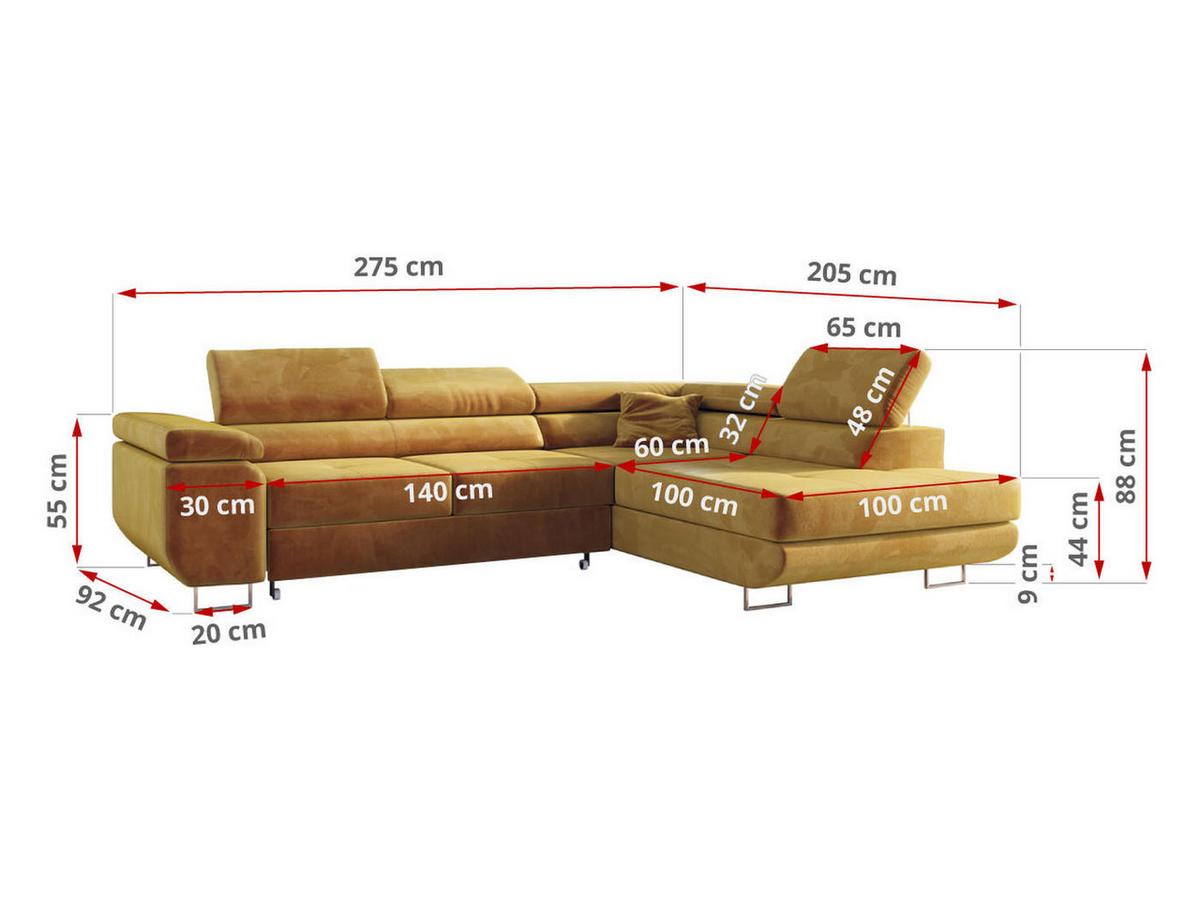 ECKSOFA GUSTAW L Gelb Velvet Rechts Seite - Gelb/Silberfarben, Textil/Metall (275/205cm) - MKS