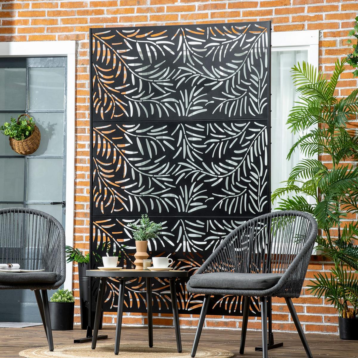 GARTENSICHTSCHUTZ, Stahl, Schwarz - Schwarz, Metall (45/198cm) - Outsunny