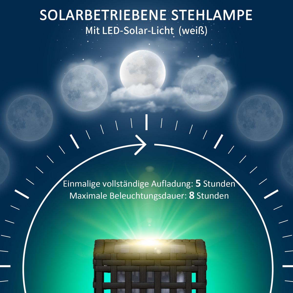SOLARLEUCHTE, für Balkon, Terrasse, Stahl, Schwarz, 15,5 x 15,5 x 46 cm - Schwarz, Kunststoff (15.5/15.5/46cm) - Outsunny