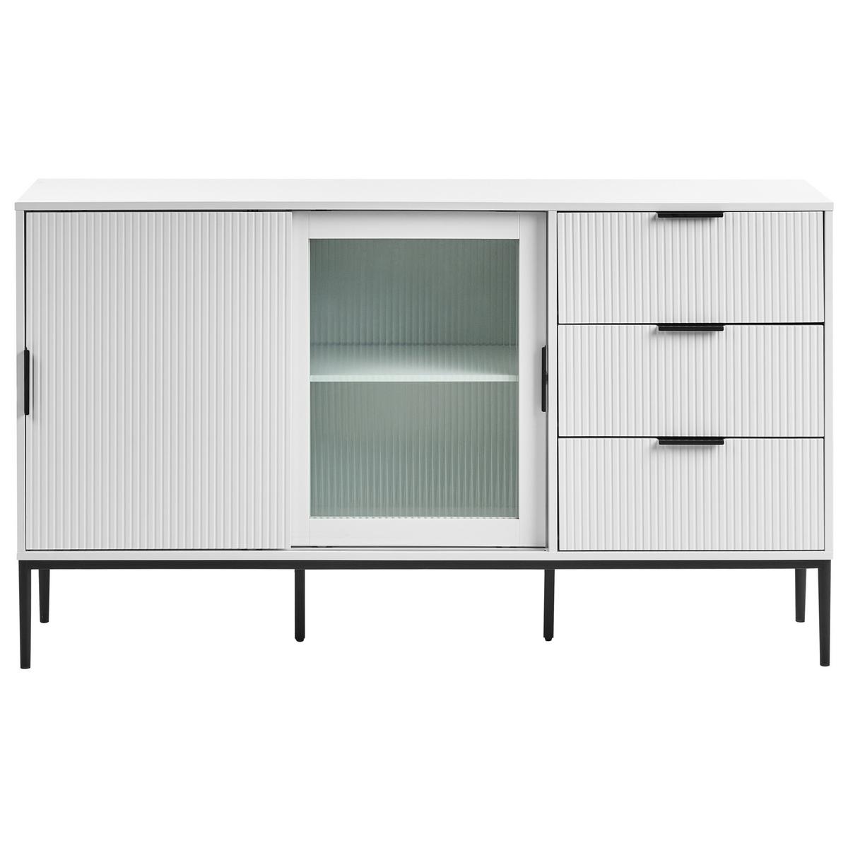 SIDEBOARD mit Glastüren Weiß Leduc - Weiß, Holzwerkstoff (150/86/40cm) - Beliani
