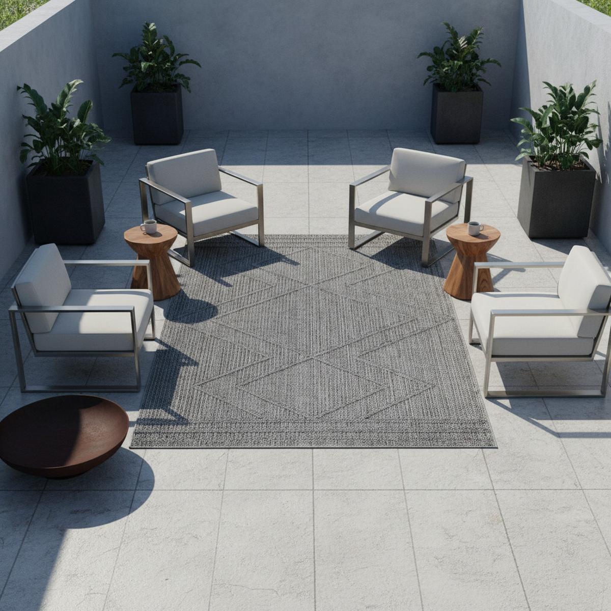 TEPPICH Outdoor IMST in Grau, im Boho-Stil, aus Polypropylen, 240 x 340 cm - Grau, Textil (340/240cm) - KADIMA DESIGN