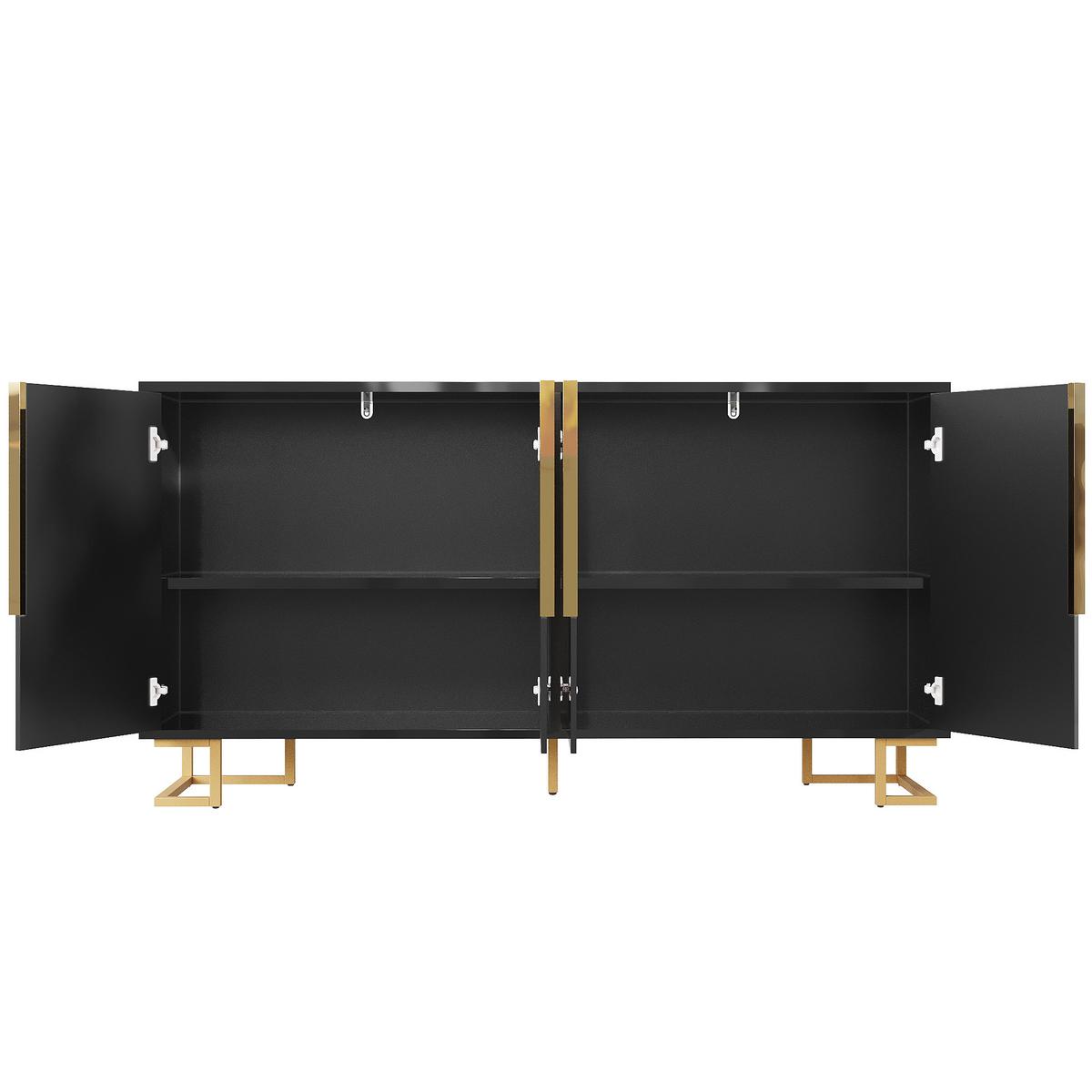 SIDEBOARD SCHWARZ & GOLD 152 CM MIT GEOMETRISCHEM RELIEF & 4 FÄCHERN - Schwarz, Holzwerkstoff (152/75/40cm) - Urban Meuble