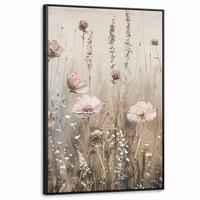 LEINWAND Bilder mit Rahmen - Blumen - Rosa - Modern - Beige - 80x120 - Beige, Textil (80/120cm) - MuchoWow