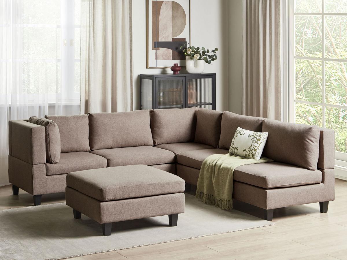 ECKFSOFA Modul 5-Sitzer rechtsseitig Braun Stoff mit Ottomane Unstad - Schwarz/Braun, Textil (228/228cm) - Beliani