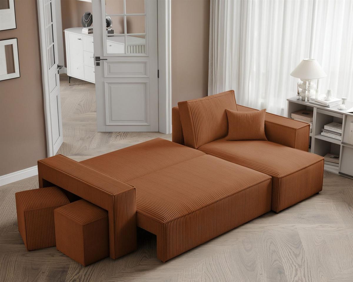 ECKSOFA Adara Inkl. Hocker - Hellbraun, Holzwerkstoff/Textil (145/262cm) - Fun Möbel