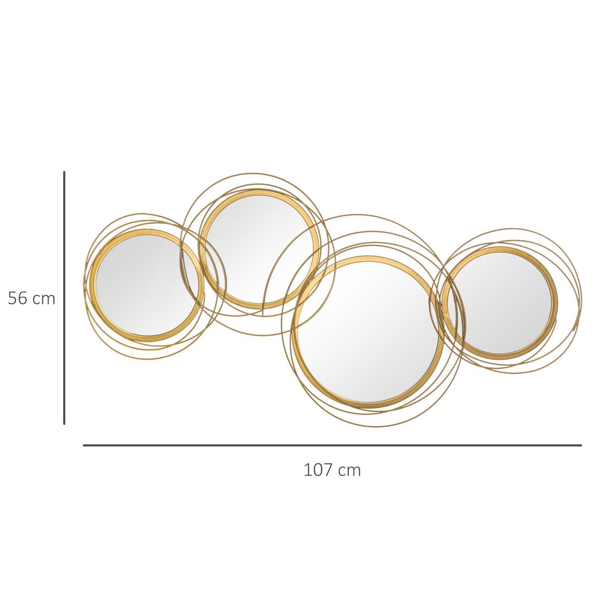SPIEGEL-SET für Wanddekoration, Wohnzimmerdeko mit 4 runden Spiegel, Metall - Goldfarben, Metall (4/56/107cm) - HOMCOM