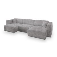 WOHNLANDSCHAFT SARMO Hellgrau Kordstoff mit Schlaffunktion - Hellgrau/Grau, Holz/Kunststoff (347/90/148cm) - MASSENO