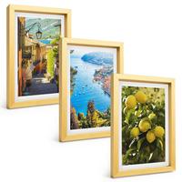 BILDER SET 3er Set - 20x30 cm Goldrahmen - Straßen am Meer, ein Meer aus Zitronen - Goldfarben, Kunststoff (20/30cm) - TULUP