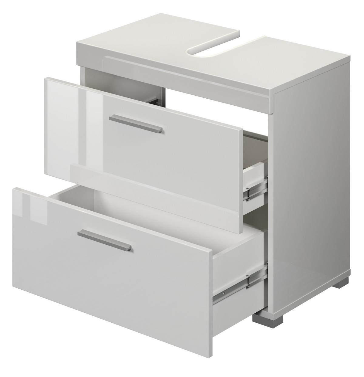 WASCHBECKENUNTERSCHRANK weiß Hochglanz 60 cm, Badschrank mit Schubladen - Weiß Hochglanz/Alufarben, Holzwerkstoff/Kunststoff (60/56/34cm) - Top.Furn