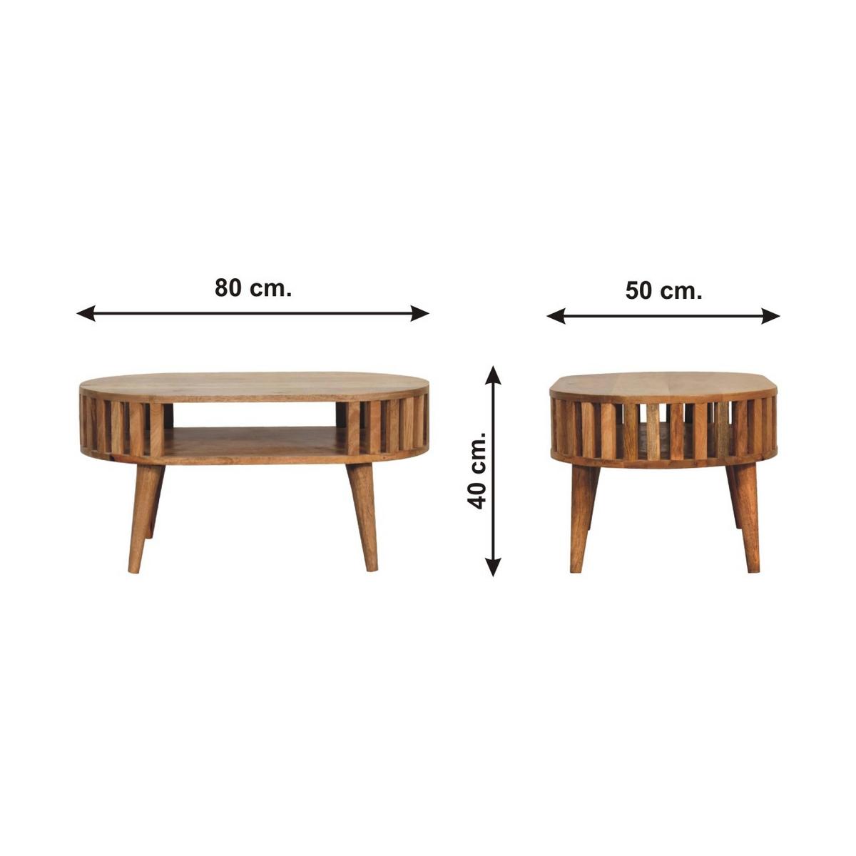 COUCHTISCH aus Massivholz, Offener Stauraum, Nordische Beine - Kastanienfarben/Messingfarben, Holz/Metall (50/80/50cm) - Artisan Furniture