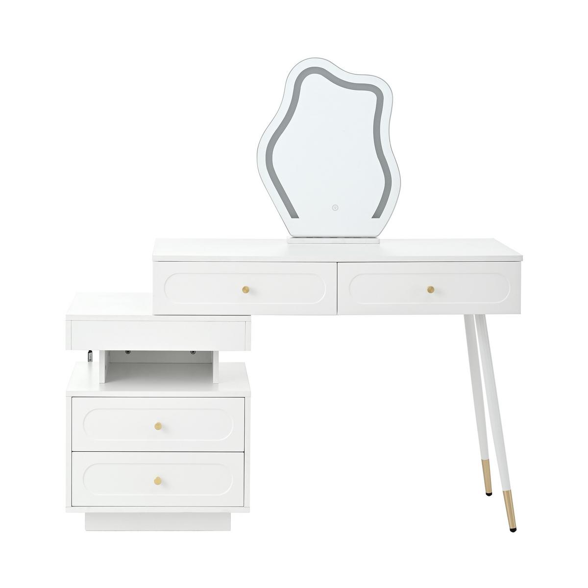 SCHMINKTISCH-SET mit LED-Spiegel & Beleuchtung Weißes - Weiß, Glas/Holzwerkstoff (140/130/40cm) - Urban Meuble