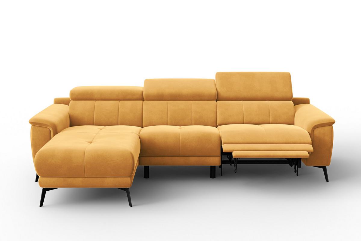 ECKSOFA FIERO 4-Sitzer LINKS, Gelber Veloursstoff - Gelb/Schwarz, Holz/Textil (288/170cm) - Courtois Laville