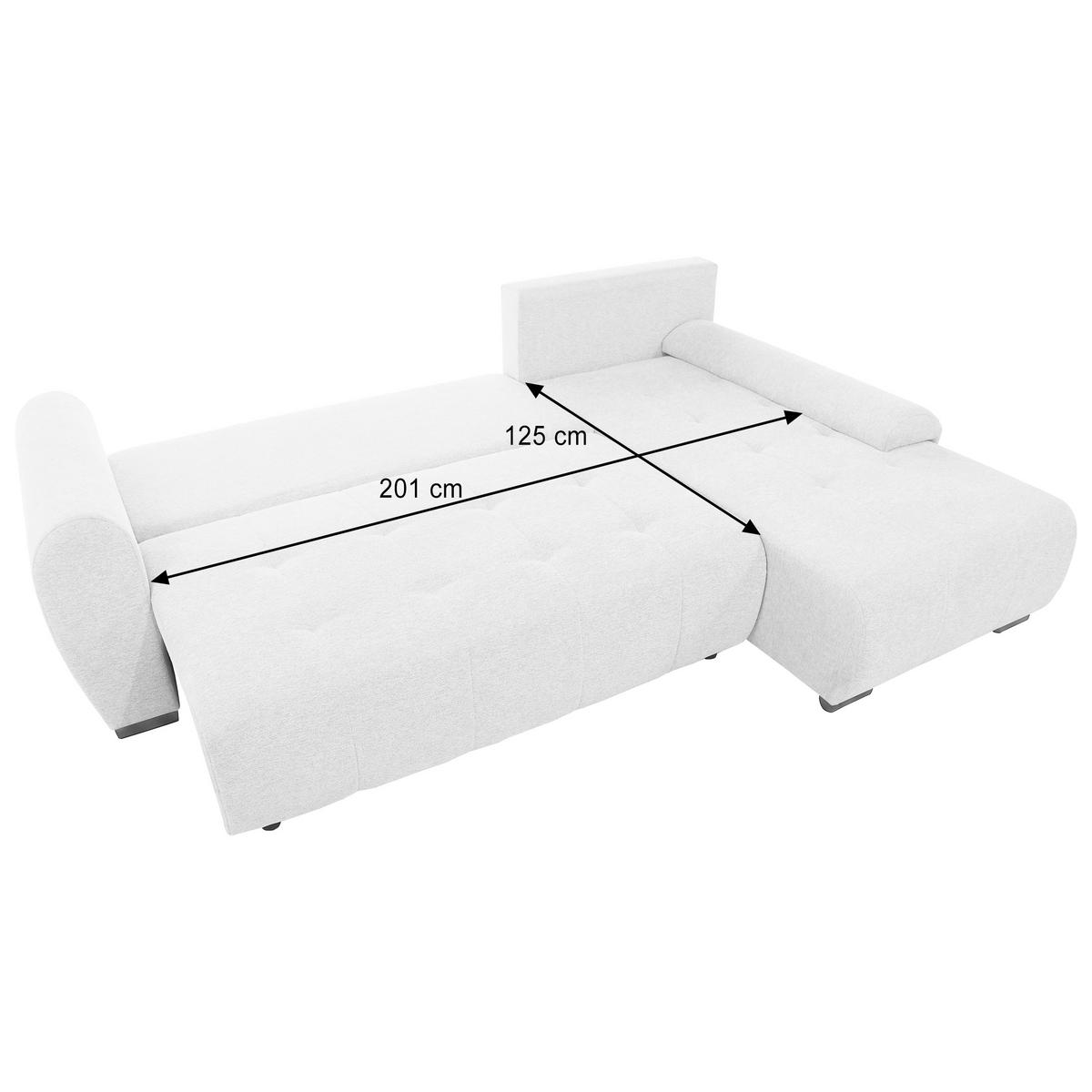 ECKSCHLAFSOFA Dallas mit Bettkasten, 255 cm, Creme, rechts, Velour-Stoff - Beige, Textil (255/175cm) - Beautysofa