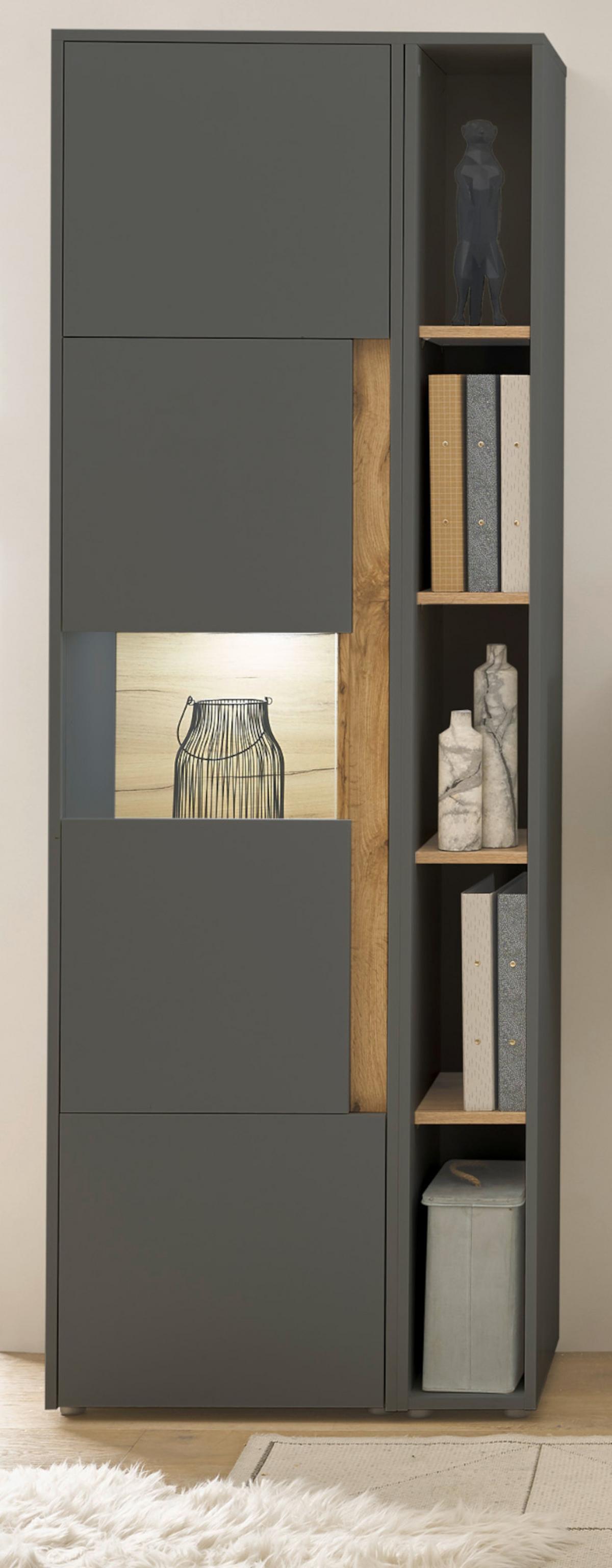 AKTENSCHRANK Set 2-teilig Grau, Eiche Wotan, Regal-Vitrine-Kombination mit 5 Ordnerhöhen - Eichefarben/Eiche Wotan, Holz/Holzwerkstoff (70/200/40cm) - Furn.Design