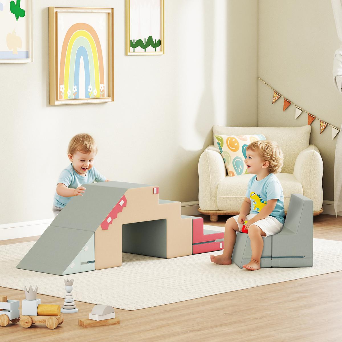 KINDER Schaumstoff Bausteine 2er Set Bausteinset mit Samtoptik Bunt - Multicolor/Grau, Textil (39/131cm) - AIYAPLAY