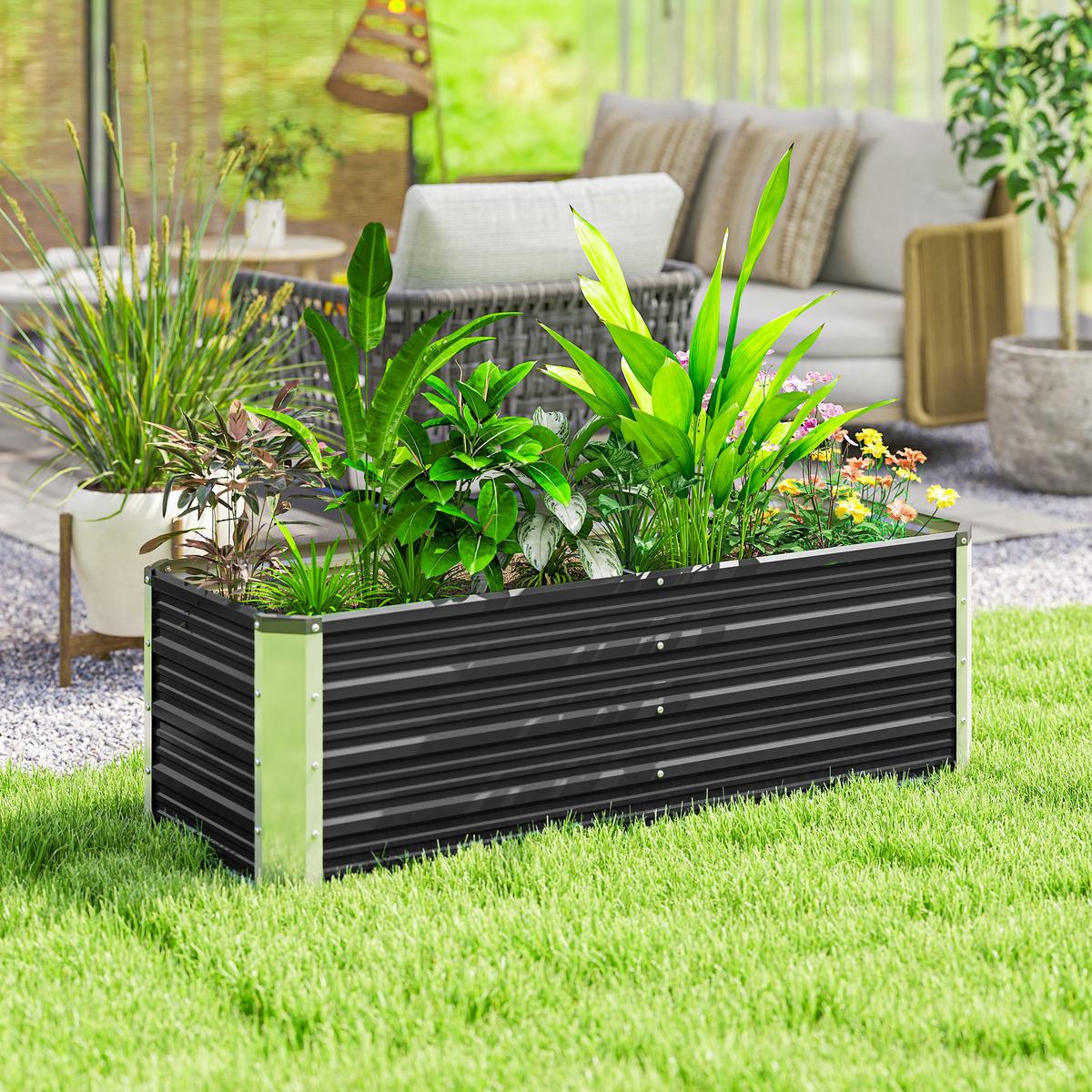 GARTENBEET, Blumenkübel mit Handschuhe, Kohlegrau, 125 x 47 x 44 cm - Grau, Metall (47/40/125cm) - Outsunny