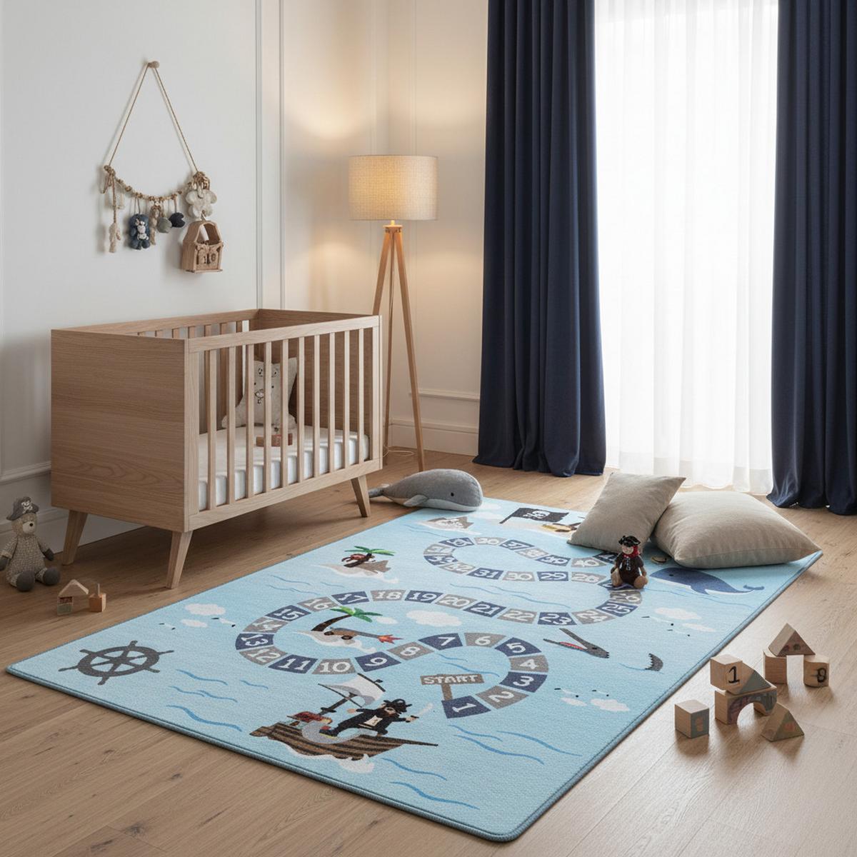SPIELTEPPICH TRAUN in Blau, mit Piraten-Motiv, 100 x 150 cm - Blau, Textil (100/150cm) - KADIMA DESIGN