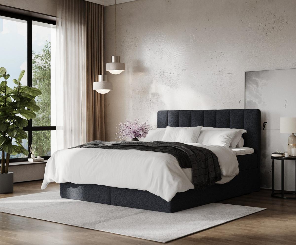 BOXBETT Lusso 140/200 cm Anthrazit im Riva Stoff - Anthrazit/Schwarz, Holz/Holzwerkstoff (140/200cm) - AltaBeds